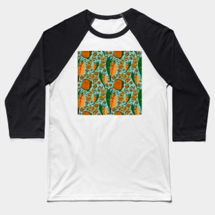 Blue and Orange Native Australian Floral Pattern - CreateArtHistory Baseball T-Shirt